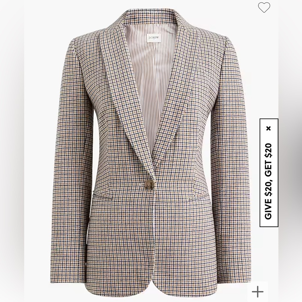 J. Crew Factory Checkered One Button Blazer. Size 00P. NWT. “Warm Brandy Navy”